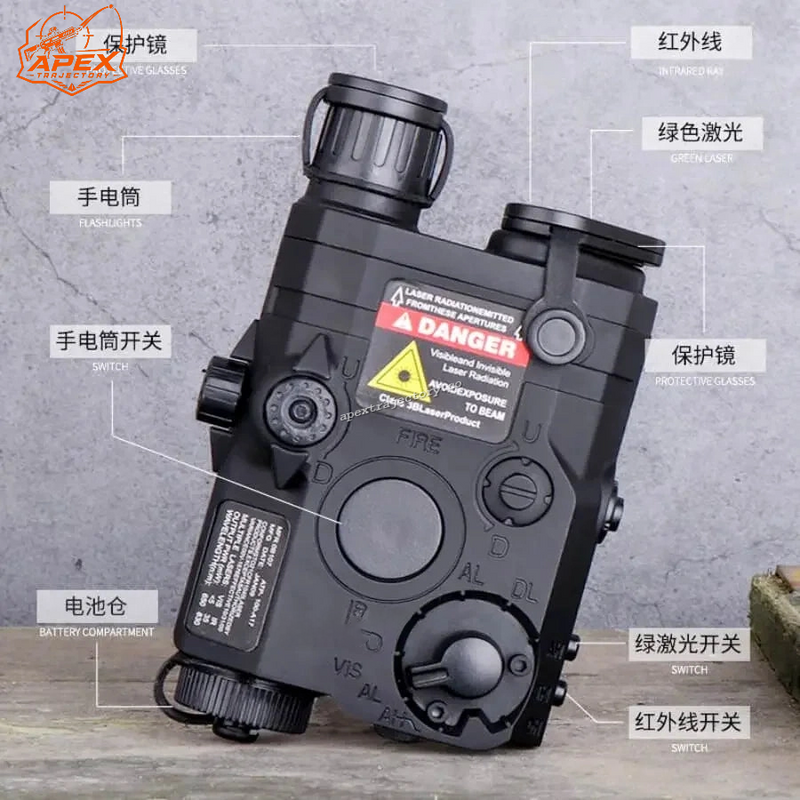 赤色レーザー+緑色レーザー+フラッシュライト多機能タクティカルビームバッテリーケース