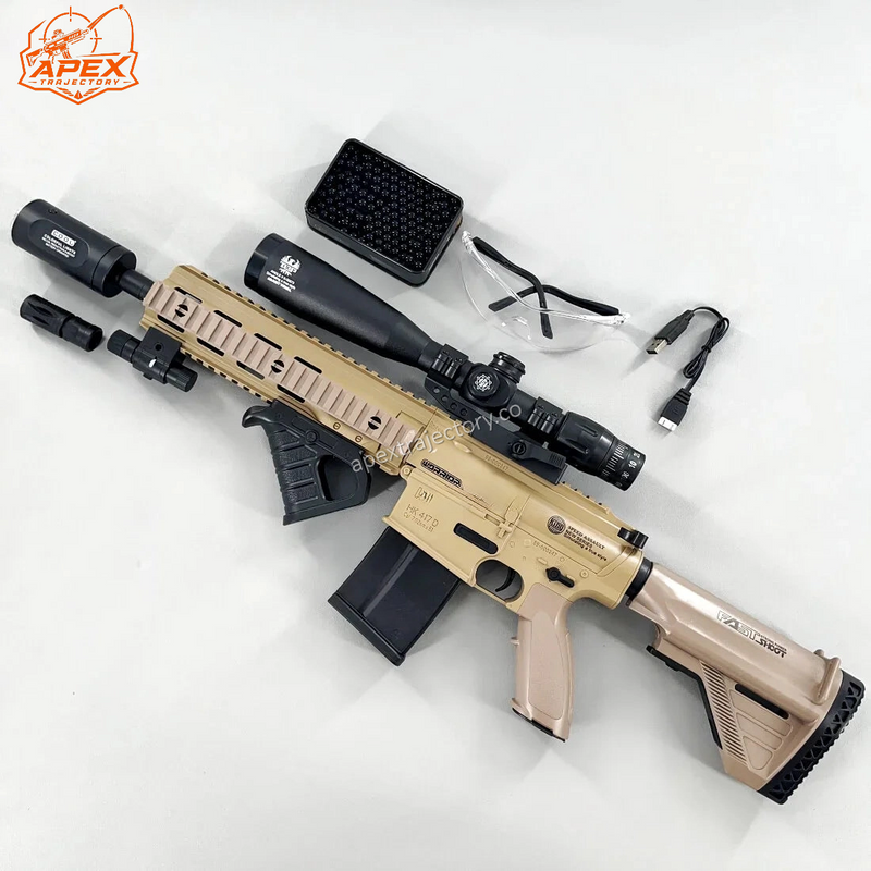 精巧な彫刻のHK417ジェルブラスター 高速連射 7色に光るサイレンサーでスムーズな射撃